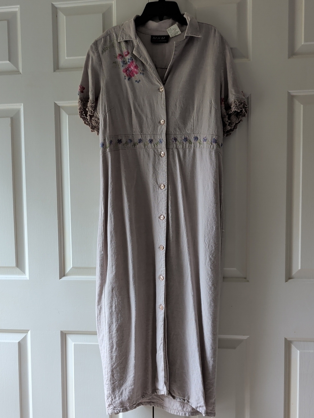 Melissa Harper Embroidered Linen-Blend Maxi Dress Size 8 Boho Cottagecore